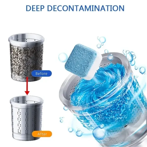 Lot de 12 comprimés effervescents nettoyants en profondeur pour réservoir d'eau de machine à laver, déodorant, outil de nettoyage ménager – Image 10
