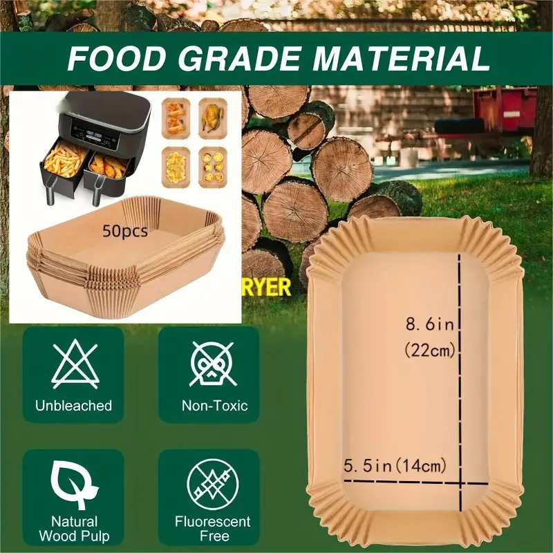 Lot de 100 feuilles de papier sulfurisé jetables pour friteuse à air comprimé, non chargées, rectangulaires, résistantes à l'huile et à l'eau, antiadhésives pour un démoulage facile des aliments, compatibles avec les friteuses à air comprimé Ninja Dual Basket et autres modèles 9 Lot de 100 feuilles de papier sulfurisé jetables pour friteuse à air comprimé, non chargées, rectangulaires, résistantes à l'huile et à l'eau, antiadhésives pour un démoulage facile des aliments, compatibles avec les friteuses à air comprimé Ninja Dual Basket et autres modèles – Image 8