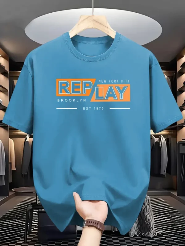 REP LAY NEW YORK BROOKLYN CITY Print, T-shirt décontracté à manches courtes et col ras du cou pour homme, hauts confortables pour le quotidien