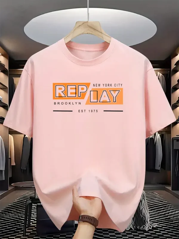 REP LAY NEW YORK BROOKLYN CITY Print, T-shirt décontracté à manches courtes et col ras du cou pour homme, hauts confortables pour le quotidien