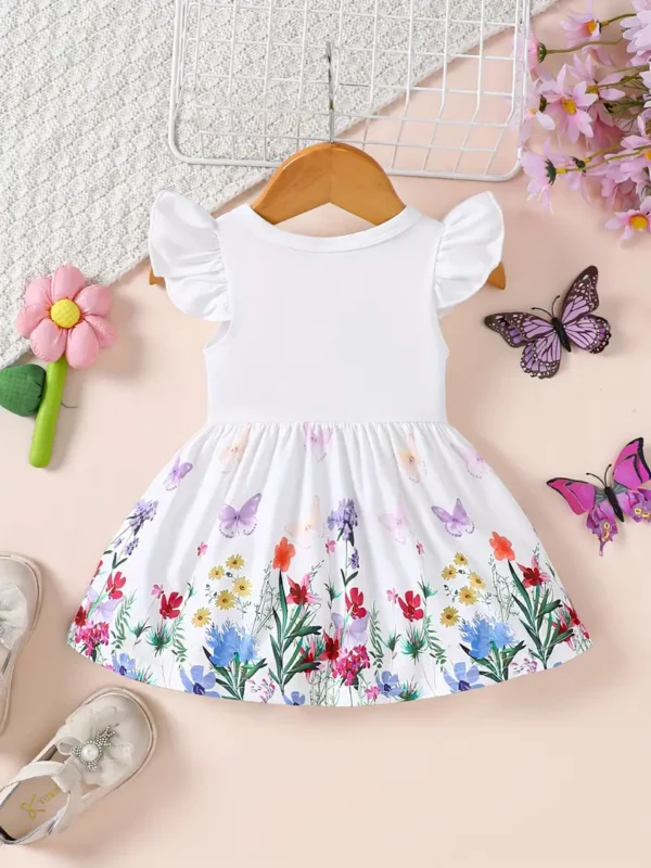 Robe pour bébé fille, robe à manches volantes avec imprimé fleur et papillon, vêtements pour bébé pour l'été