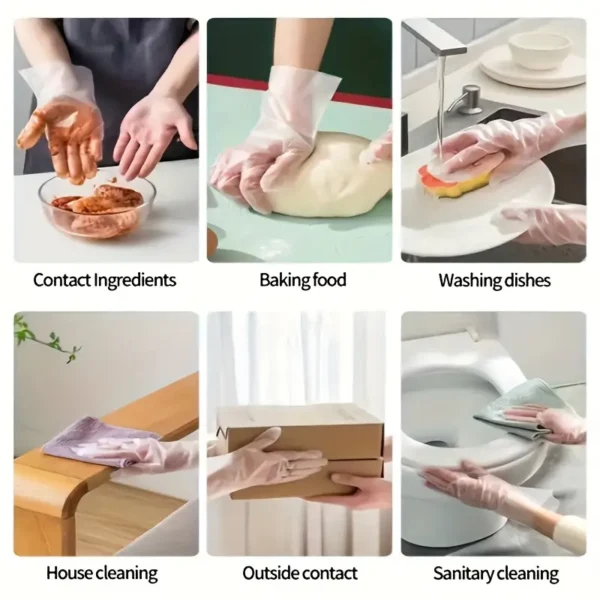 Lot de 100 gants jetables multi-usages, Imperméables, sans plomb et sans latex pour la cuisine, la salle de bain, l'extérieur, Parfaits pour la préparation des aliments, les soins des animaux et le nettoyage de la maison – Image 7