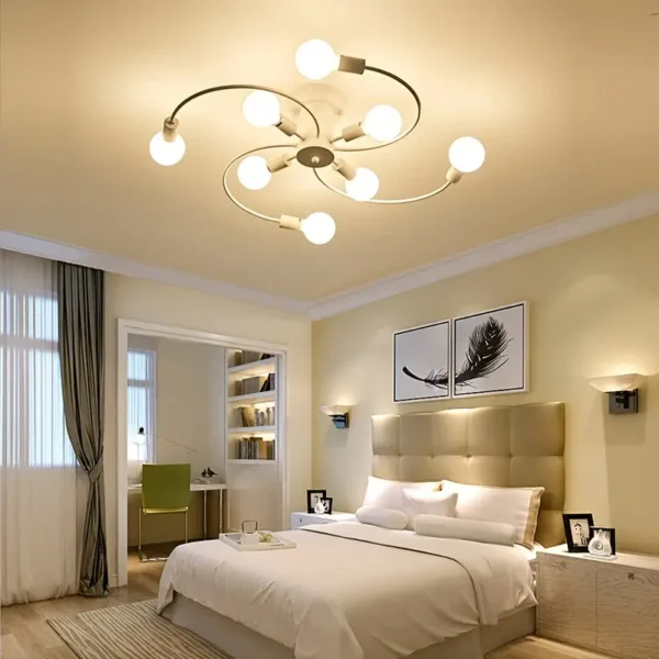 1 luminaire de plafond moderne semi-encastré, design à 6 bras, base E26/E27, 60 W, 220 V, convient pour salon, chambre, cuisine, bureau, salle de bain