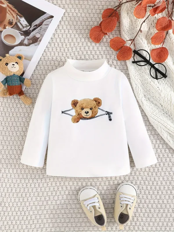 3pcs T-shirt à manches longues en coton imprimé ours de dessin animé pour bébé, pull décontracté, haut pour tout-petit et bébé garçon - Image 5