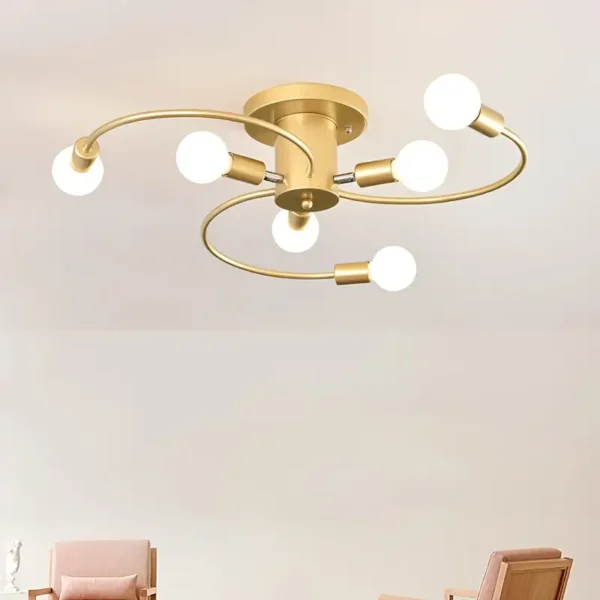 1 luminaire de plafond moderne semi-encastré, design à 6 bras, base E26/E27, 60 W, 220 V, convient pour salon, chambre, cuisine, bureau, salle de bain – Image 7