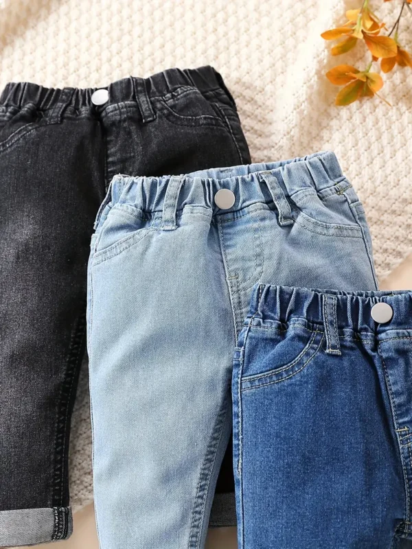 Jean décontracté bleu clair bleu moyen noir trois pièces pour bébé garçon – Image 4