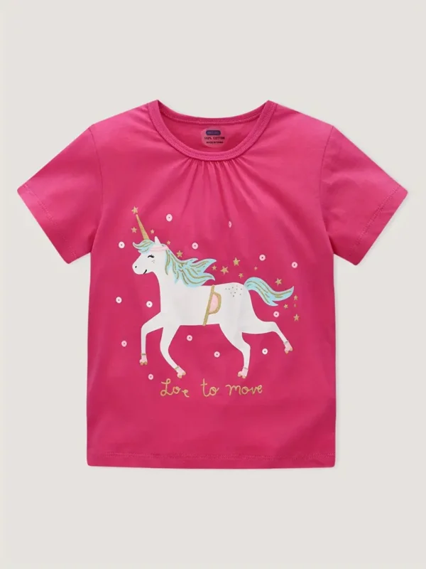 8 pièces, 100 % coton, motif licorne de dessin animé, imprimé lettres, col ras du cou, doux, respirant, manches courtes, tendance, confortable, vêtements pour filles - Image 8