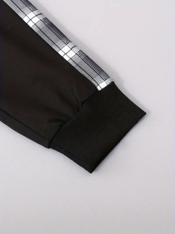 Ensemble 2 pièces pour garçon avec sweat à capuche et pantalon à carreaux, vêtements pour enfants pour l'automne et l'hiver, en cadeau – Image 5
