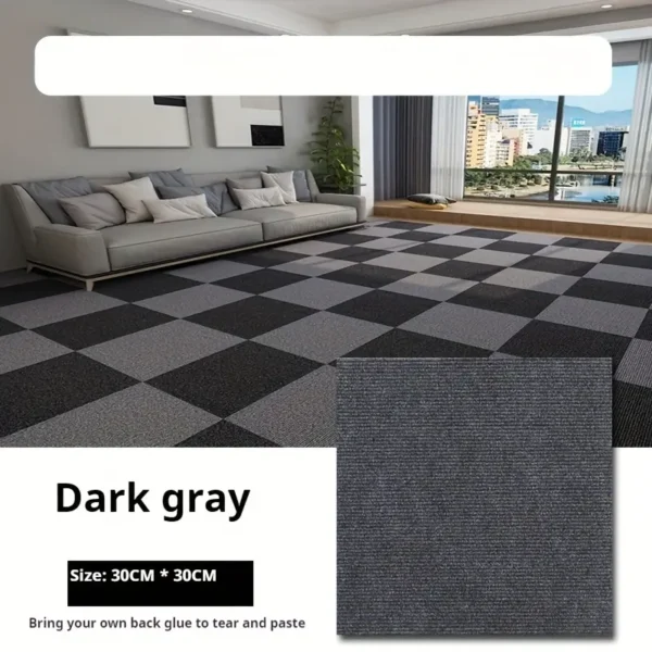 Dalles de moquette autocollantes carrées pour bureau et maison, tapis antidérapants en polyester avec envers en mousse, fabriqués à la machine, motif uni, Parfait pour la décoration de la chambre, du bureau et du porche (lot de plusieurs pièces) – Image 6