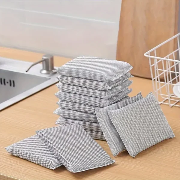 Lot de 8/4 éponges de nettoyage de cuisine en soie argentée haute densité, éponge magique, brosse à récurer, éponge double face, éponge de nettoyage abrasive universelle pour la vaisselle – Image 4