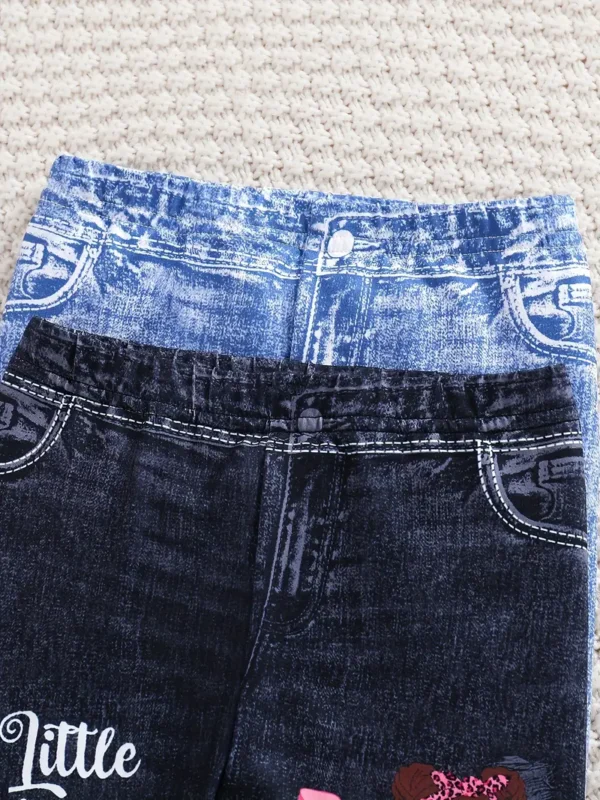 Ensemble de 2 pièces pour filles Ensemble de 2 pièces pour filles, pantalon élégant et décontracté avec imprimé dessin animé et cœur et imitation denim pour le printemps et l'automne octobre 30, 2024 Kotazando