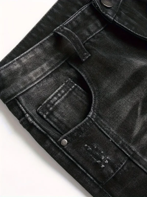 Jean décontracté en denim pour garçon, mélange de coton, couleur unie, non extensible, coupe standard, délavé, fermeture à glissière, toutes saisons, vêtements pour jeunes – Image 2