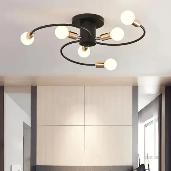 1 luminaire de plafond moderne semi-encastré, design à 6 bras, base E26/E27, 60 W, 220 V, convient pour salon, chambre, cuisine, bureau, salle de bain – Image 8