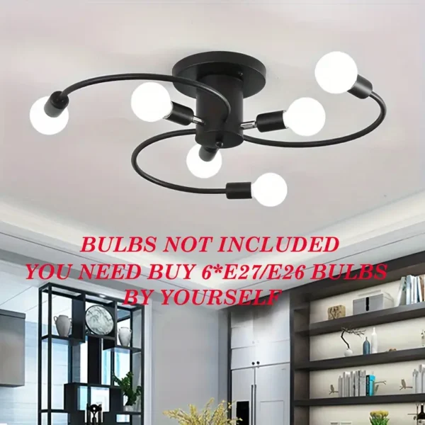 1 luminaire de plafond moderne semi-encastré, design à 6 bras, base E26/E27, 60 W, 220 V, convient pour salon, chambre, cuisine, bureau, salle de bain – Image 11