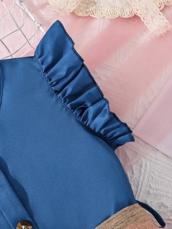 Robe plissée élégante à boutons avec dégradé de couleurs pour filles, tenue décontractée pour fête, cadeau d'été – Image 6