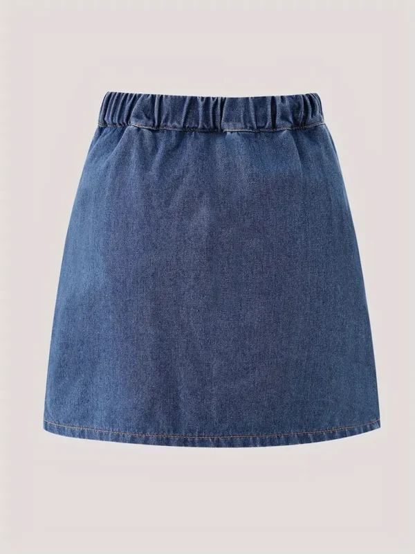 Jupe en jean cargo pour fille, couleur unie, poches sur le devant, jupe courte en jean, vêtements d'été pour fille – Image 3