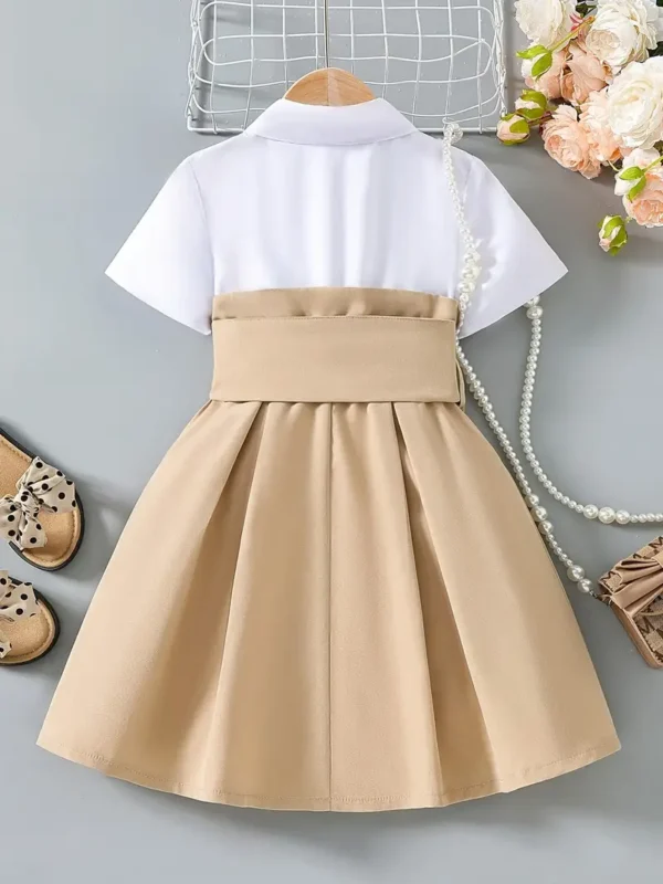 Robe chemise élégante à manches courtes en patchwork pour filles, robes décontractées pour les vacances – Image 3