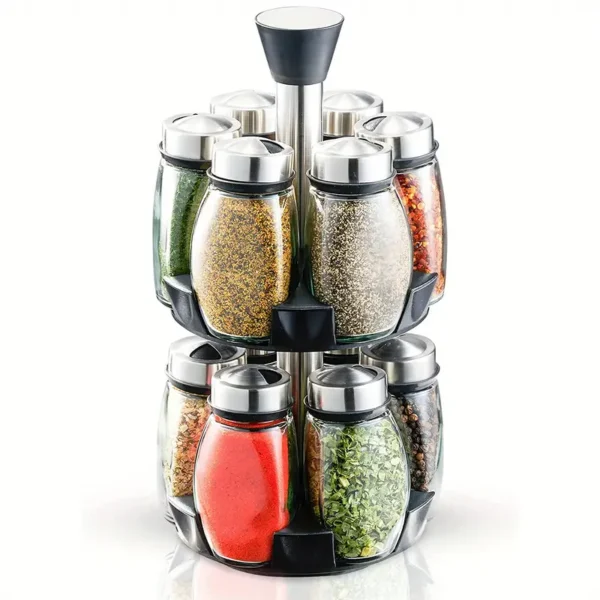 Lot de 6/12 étagères à épices rotatives, 6/12 pots, support d'assaisonnement, rotation à 360 °, ensemble de tour d'étagère avec 6/12 récipients de recharge d'épices en verre pour comptoir de cuisine (épices non incluses) – Image 4