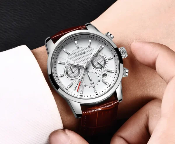 Montres Homme 2024 LIGE Top Marque Luxe, Casual Cuir Quartz Montre Homme, Horloge D'affaires Homme Sport Date Chronographe - Image 7