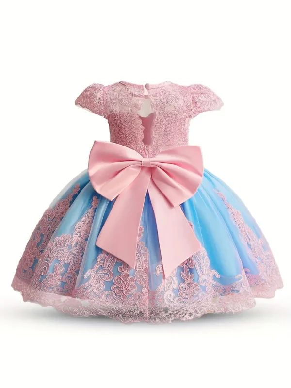 Robe de princesse élégante en dentelle brodée pour petite fille, robe de fête de premier anniversaire