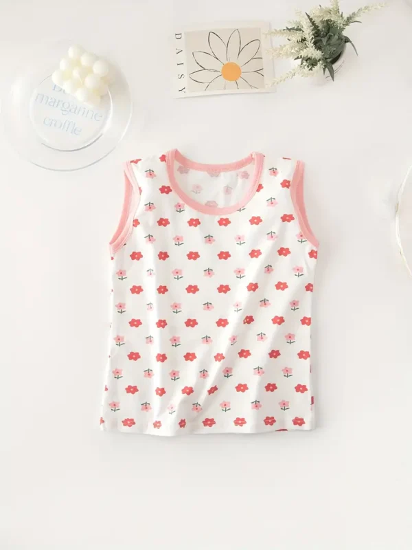 Ensemble de 3 débardeurs en coton respirants et amples à motif carotte/fleurs pour filles pour le printemps et l'été – Image 5