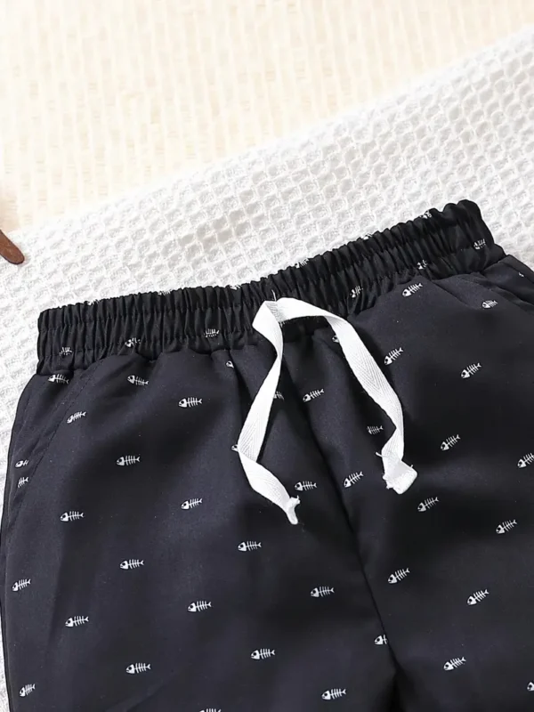 Lot de 3 shorts décontractés à imprimé arêtes de poisson pour garçon, Polyester respirant, lavable en machine, parfait pour l'été en plein air et tenue décontractée, parfait pour l'extérieur – Image 6