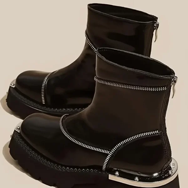 Bottines à bout carré pour femme avec fermeture à glissière, Bottines à talon compensé noir uni avec semelle en caoutchouc et semelle intérieure en tissu, Tige synthétique lavable à la main/nettoyable à sec 28 octobre 2024 Kotazando