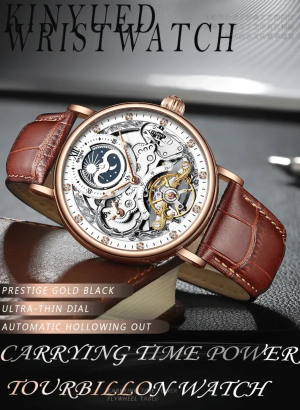 Montre Homme Homme Montre Homme Homme, Montre Homme Creuse Double Face, Montre Mécanique Automatique, Tourbillon Mode Fonction Deux Heures Strass, Lumineux Étanche, Bracelet Cuir PU Montre, Choix Idéal pour Cadeaux 4 octobre 2024 Kotazando