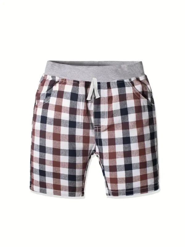 Lot de 3 culottes classiques à carreaux confortables et créatifs pour garçons, shorts décontractés pour l'été en plein air – Image 4
