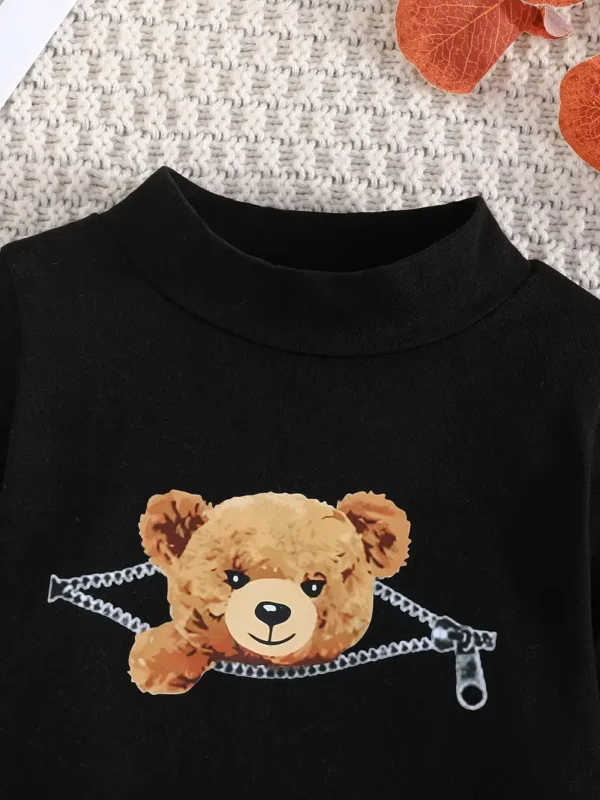 3pcs T-shirt à manches longues en coton imprimé ours de dessin animé pour bébé, pull décontracté, haut pour tout-petit et bébé garçon - Image 3