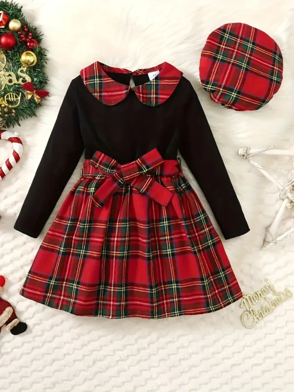 Ensemble robe à manches longues et béret pour filles, vêtements d'hiver et d'automne, fête, cadeau – Image 6
