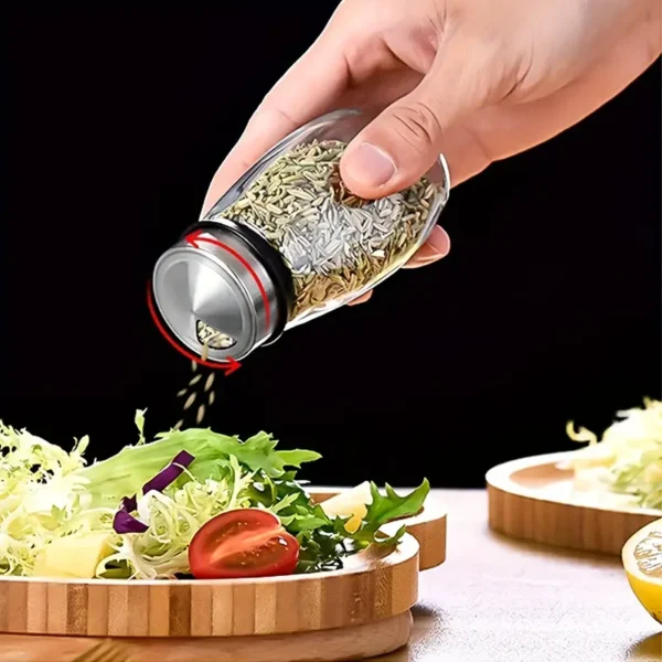 Lot de 6/12 étagères à épices rotatives, 6/12 pots, support d'assaisonnement, rotation à 360 °, ensemble de tour d'étagère avec 6/12 récipients de recharge d'épices en verre pour comptoir de cuisine (épices non incluses) – Image 5