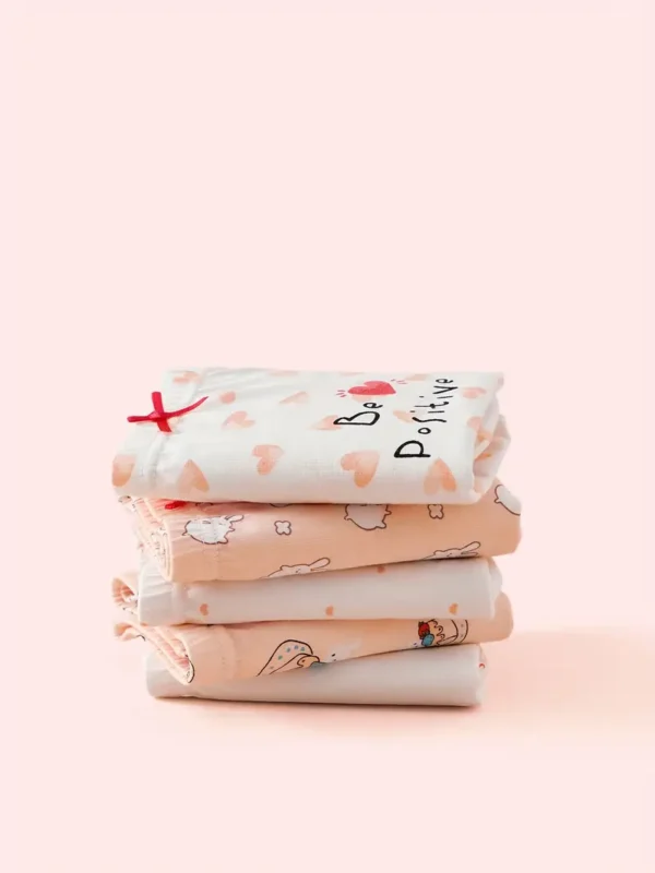 Lot de 4 slips en coton imprimés cerises, cœurs et lapins pour fille, culottes à motif dessin animé, ensemble de sous-vêtements doux et confortables, pour toutes les saisons - Image 6