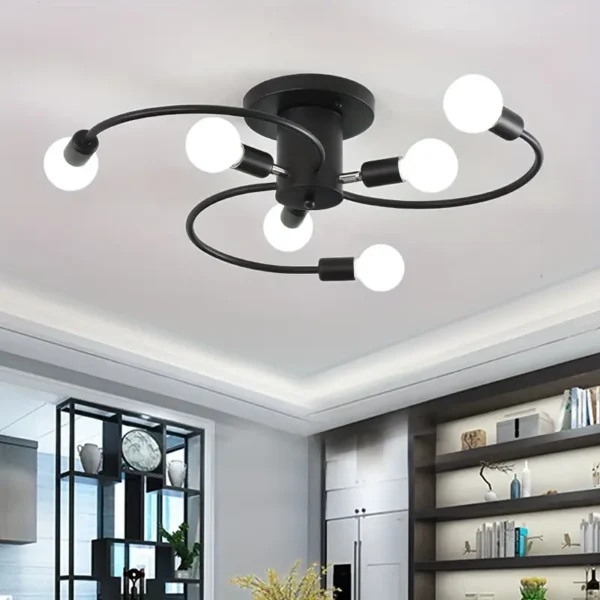 1 luminaire de plafond moderne semi-encastré, design à 6 bras, base E26/E27, 60 W, 220 V, convient pour salon, chambre, cuisine, bureau, salle de bain – Image 5