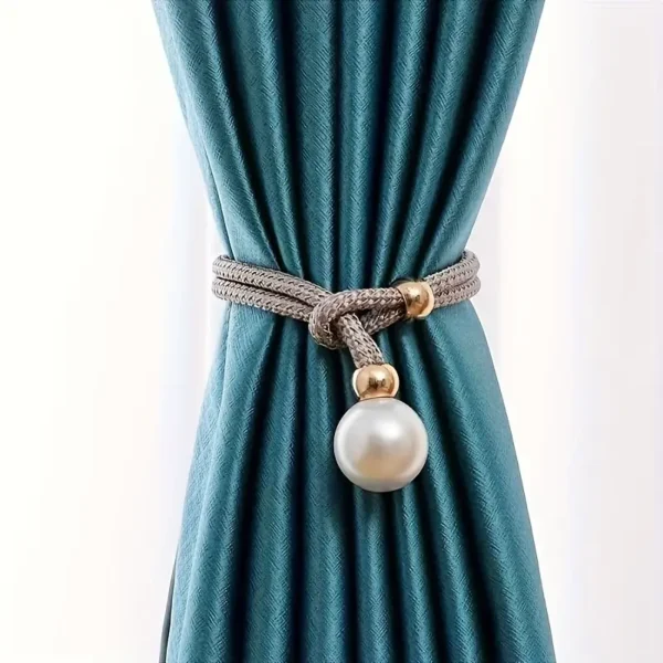 2 pieces Embrasses de rideaux élégantes en fausses perles en polyester, embrasses décoratives pour salon et bureau, décoration d'intérieur – Image 2