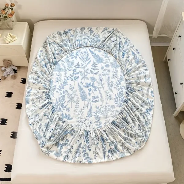 Parure de lit hypoallergénique à motif floral avec taies d'oreiller, lavable en machine, polyester imprimé actif, housse de matelas antidérapante anti-poussière, fabrication artisanale lavée, poids du tissu 100 g, poche profonde 30-34 cm – Image 4