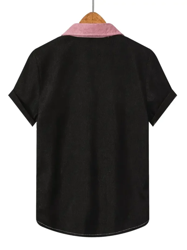 Chemise créative à blocs de couleurs pour garçons, hauts décontractés à manches courtes et revers, vêtements pour garçons pour l'été en plein air – Image 2