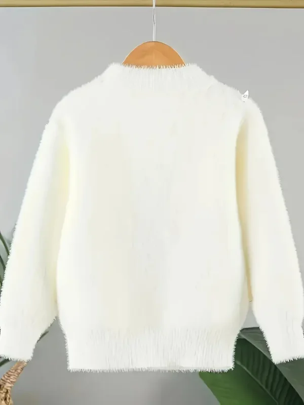 Pull à motif brodé Sweet Portrait pour filles, pull-over décontracté en tricot à col ras du cou pour filles – Image 8