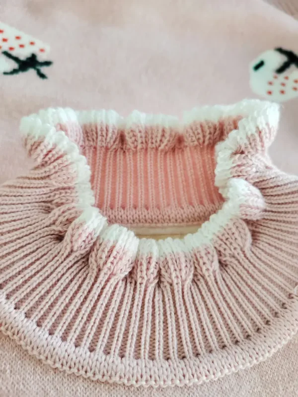 Pull à col en laitue pour filles, motif fraise, pull épais à manches longues avec doublure thermique, chaud et confortable – Image 4