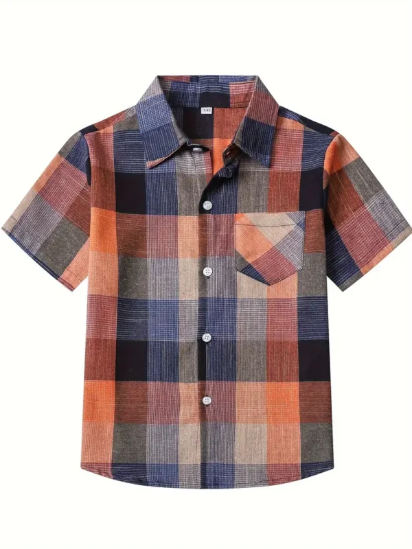 Chemise boutonnée décontractée à carreaux pour garçons, haut d'été confortable à manches courtes – Image 4