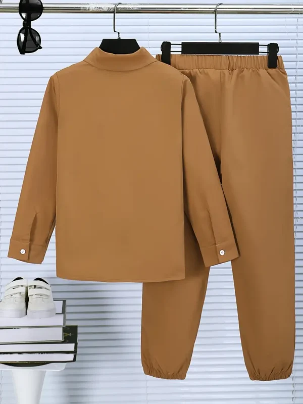 Ensemble 2 pièces pour garçon, veste zippée décontractée à carreaux et pantalon extensible à la taille – Image 2