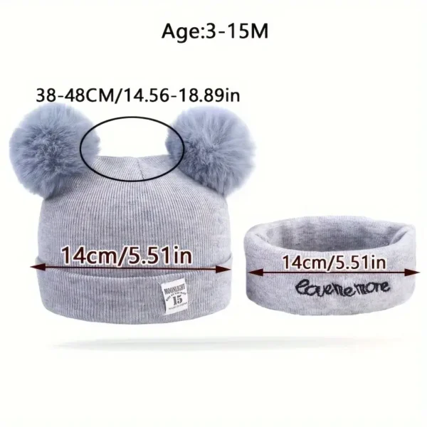 Lot de 2 bonnets à pompon en tricot pour bébé, 100 % polyester, tissu extensible lavable à la main, motif alphabet, chaud pour l'automne/hiver, à porter au quotidien et de manière décontractée pour les anniversaires, bonnets cache-oreilles à thème fantastique pour les enfants de 0 à 3 ans – Image 3