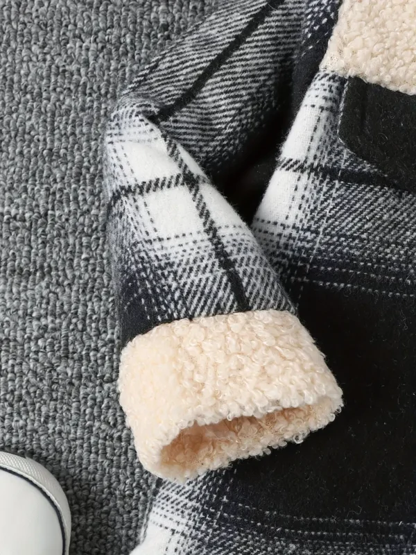 Manteau à manches longues en polaire pour bébé garçon, élégant, à carreaux, à simple boutonnage, à revers, pour le printemps et l'automne – Image 3