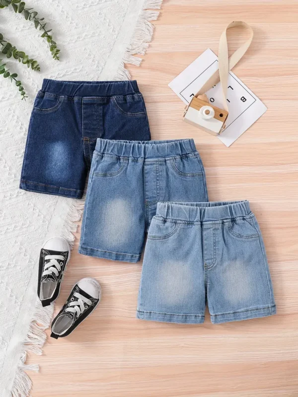 Lot de 3 shorts en jean pour bébé garçon, taille élastique, coupe confortable, vêtements d'été polyvalents pour l'extérieur