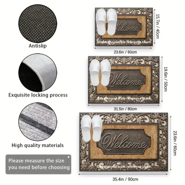 Paillasson en polyester lavable en machine avec dos en caoutchouc, Tapis tressé antidérapant, léger et durable pour entrée, salle de bain, Tapis de bienvenue décoratif à motif abstrait facile à nettoyer, plusieurs tailles disponibles – Image 11