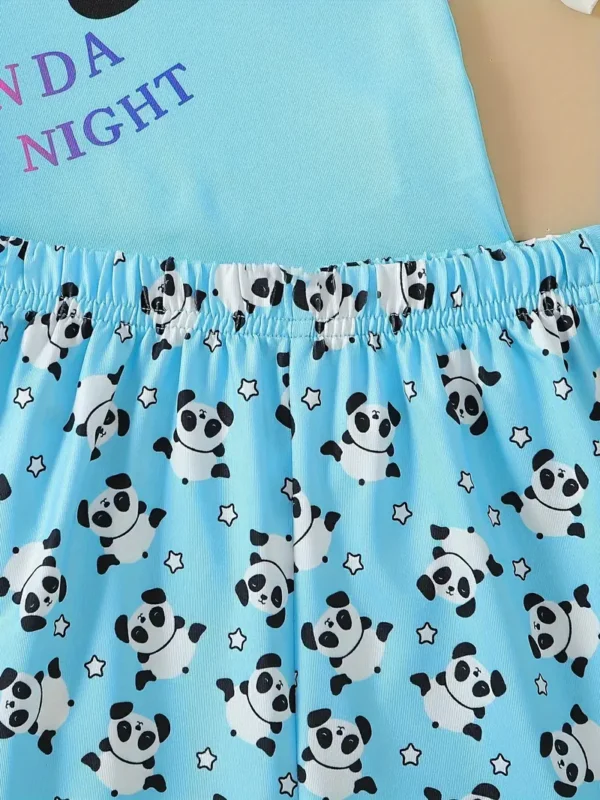 Ensemble de 3 tenues mignonnes pour fille avec motif de dessin animé, débardeur et short à imprimé chaton, fraise et panda, Idéal pour les sorties décontractées d'été – Image 9