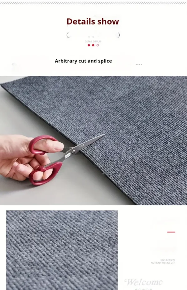 Dalles de moquette autocollantes carrées pour bureau et maison, tapis antidérapants en polyester avec envers en mousse, fabriqués à la machine, motif uni, Parfait pour la décoration de la chambre, du bureau et du porche (lot de plusieurs pièces) – Image 16