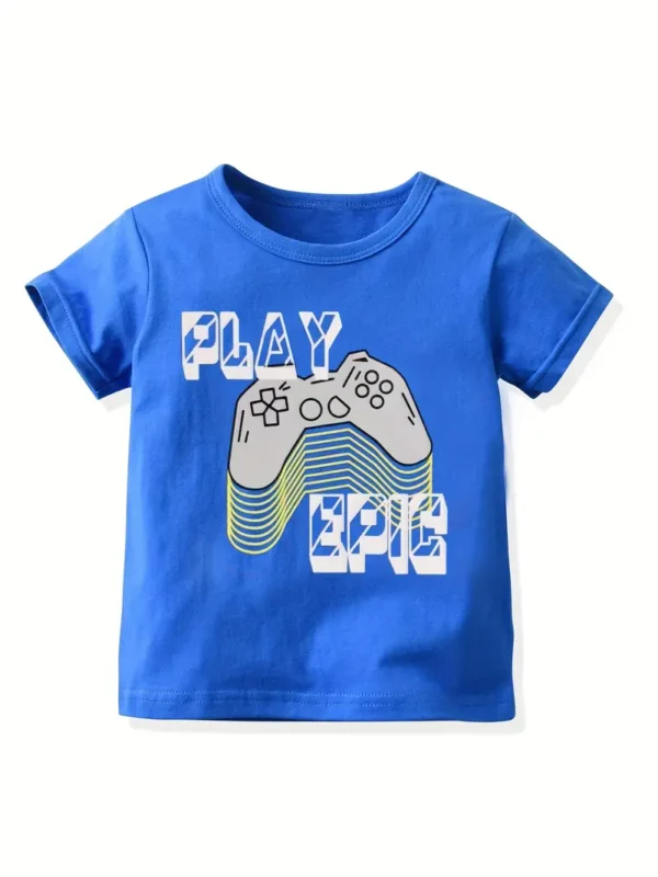 Lot de 4 t-shirts créatifs pour garçons avec imprimé de lettres et manette de jeu, décontractés, légers et confortables, à manches courtes et col ras du cou, vêtements pour enfants pour l'été - Image 2