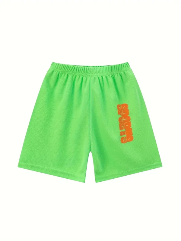 Lot de 3 shorts de sport à séchage rapide pour garçons, short de course mi-long en maille respirante avec imprimé lettre, coupe ample, vêtements de sport basiques pour garçons, essentiels d'été – Image 4