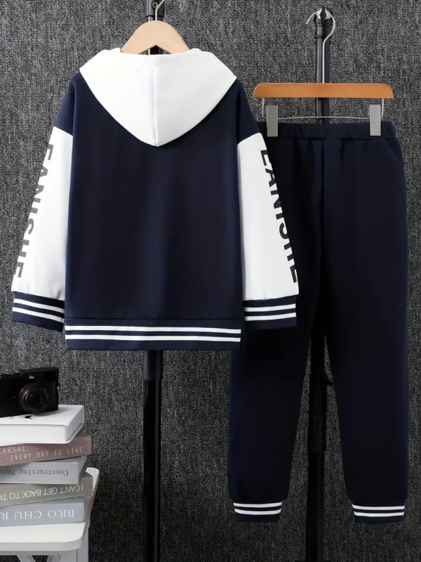 Ensemble de baseball à capuche à manches longues et pantalon de jogging à imprimé lettre tendance, ensemble 2 pièces décontracté et polyvalent pour garçons - Image 2